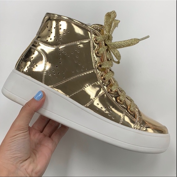 GOLD PATENT LEATHER HIGHTOP SNEAKERS - Picture 3 of 4